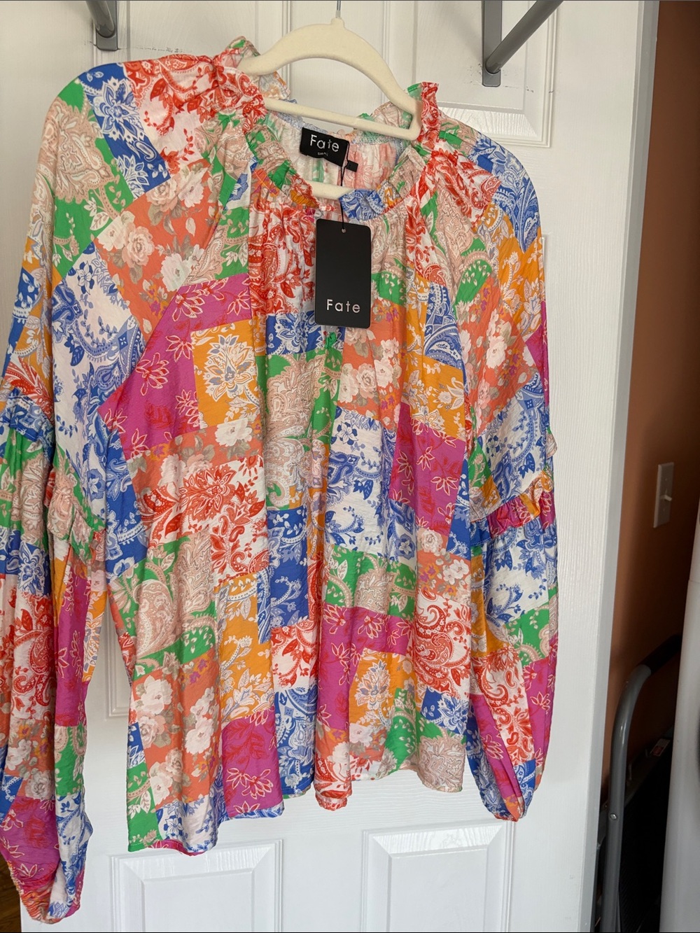 Fate Bright Multi-Color Patchwork Paisley Top